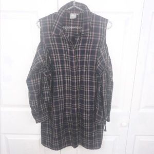 ASOS l Plaid Cold Shoulder Bow Tie Button Down